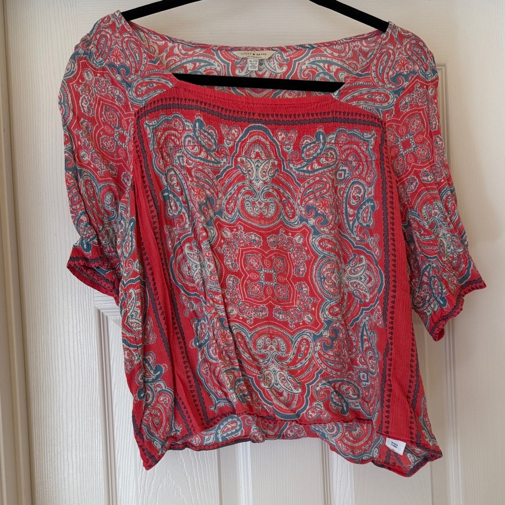 Lucky Brand Red and Gray Paisley Blouse